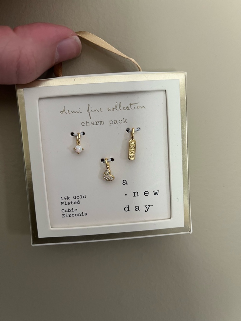 a new day Gold-Plated Charm Pack with Opal-Like, Pavé Heart, and Engraved Bar